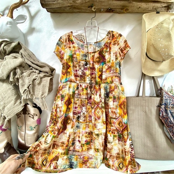 Multicolor AZTEC boho tunic/mini Dress w southwestern hippy vibe - Picture 9 of 13